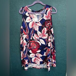 NWT L LuLaRoe Red and Blue Floral Kristina Tank Top